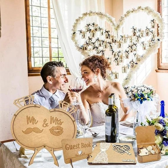 Svatební kniha hostů 4 dílná sada vyrobená ze dřeva.