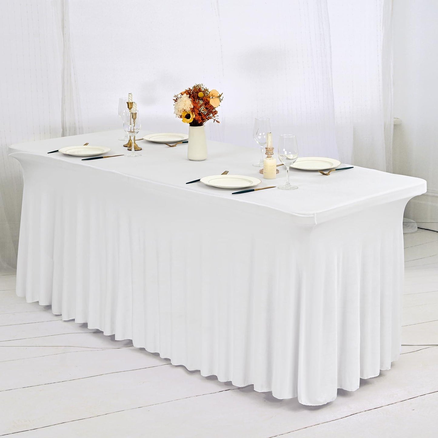 Bílý elastický potah SKIRTING na skládací stůl 180-183x76 cm