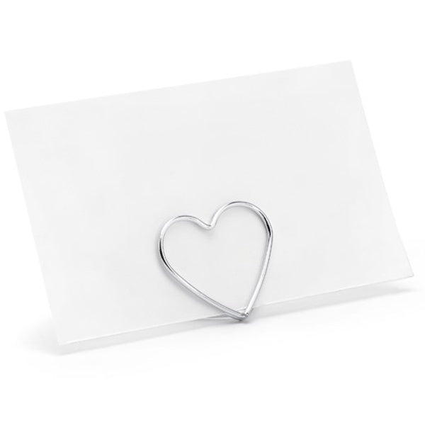 Držák na jmenovky ve tvaru srdce stříbrný 10 ks