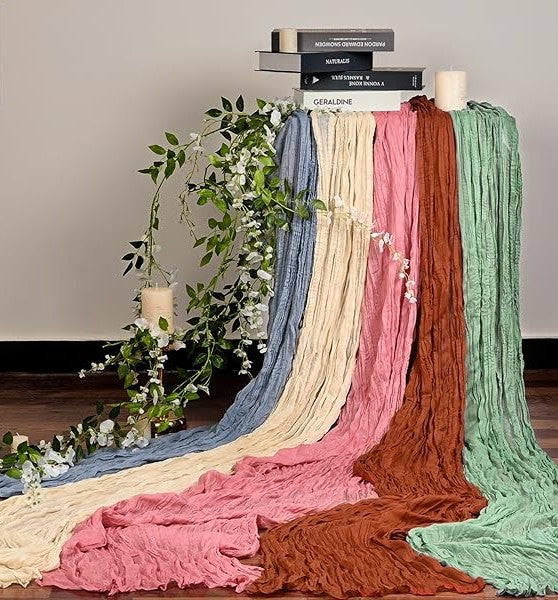 Boho běhoun z gázoviny na slavnostní stůl nebo slavobránu 90 x 300cm terakotové