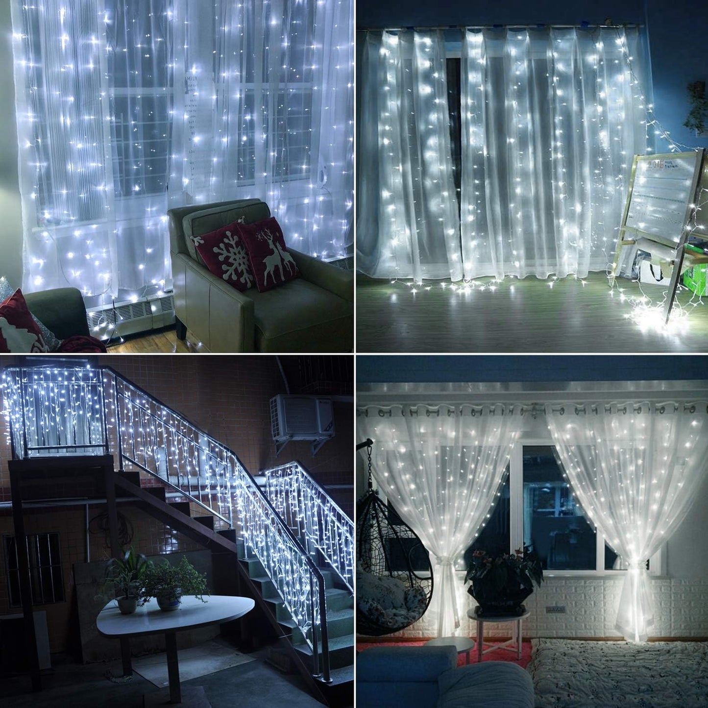 LED světelný závěs, studená bílá, venkovní a vnitřní použití, 3 × 3 m