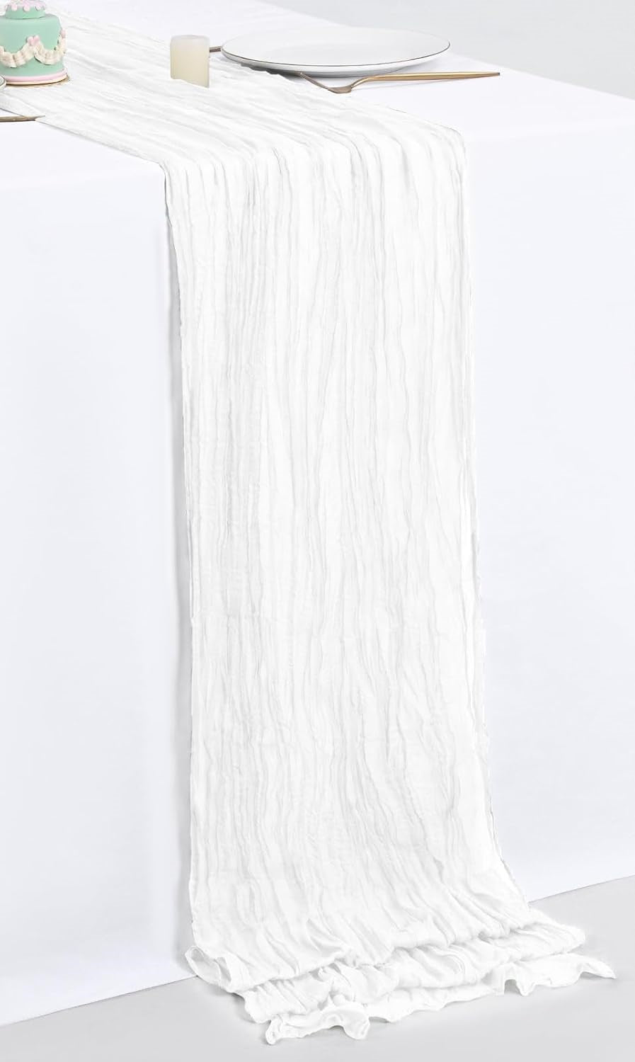 Boho běhoun z gázoviny na slavnostní stůl nebo slavobránu 90 x 300cm bílé barvy.