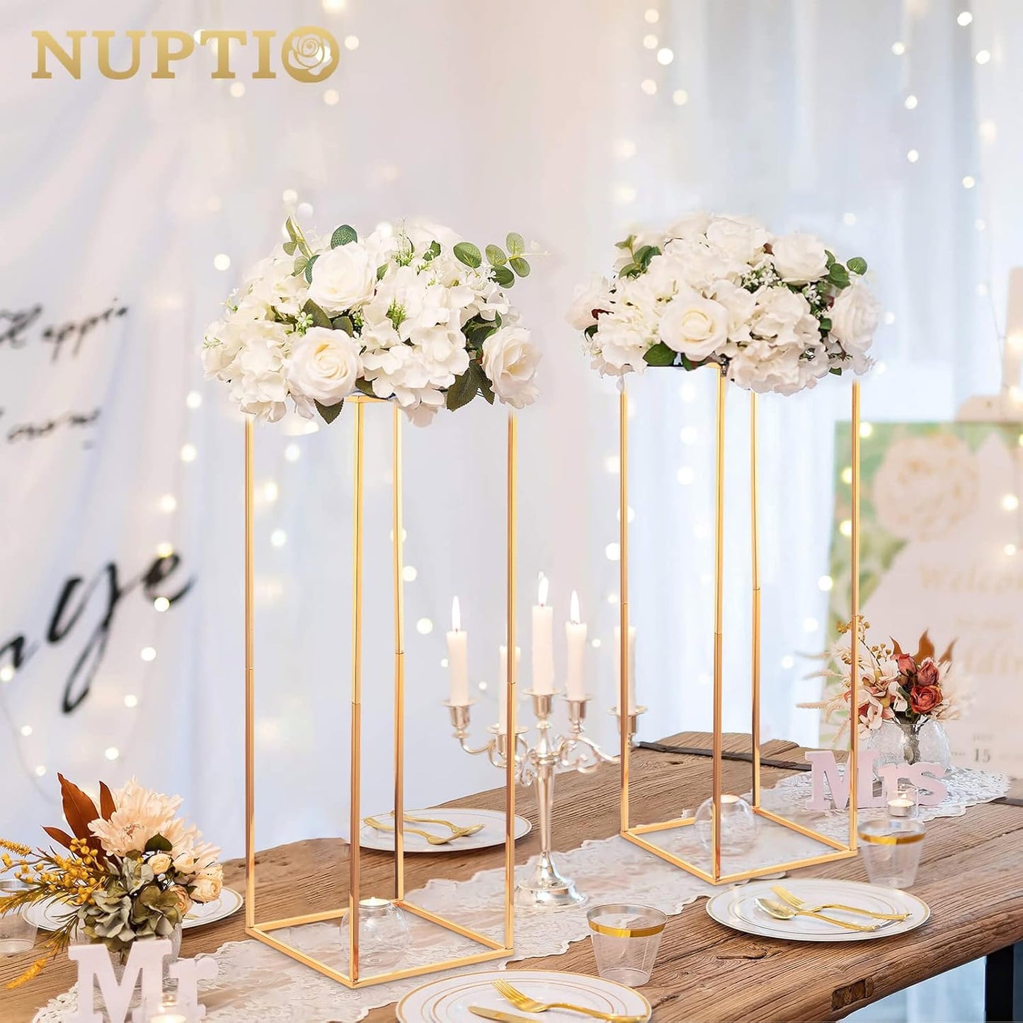 Nuptio bílé velké květinové kuličky s podstavcem 2 ks 36 cm