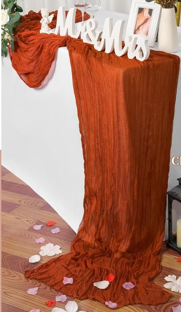 Boho běhoun z gázoviny na slavnostní stůl nebo slavobránu 90 x 300cm terakotové