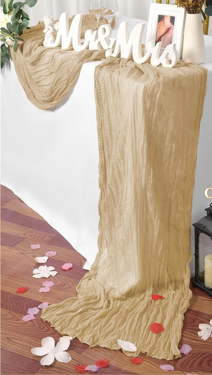 Boho běhoun z gázoviny na slavnostní stůl nebo slavobránu 90 x 300cm, béžový