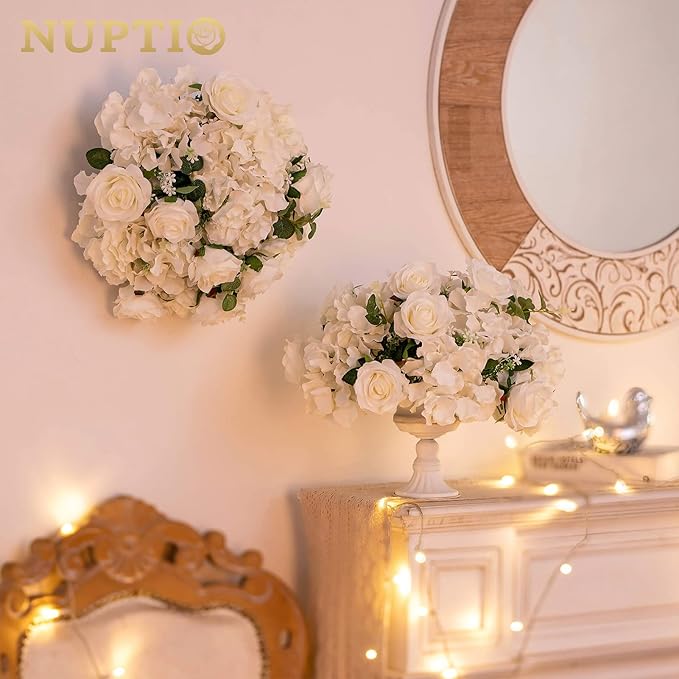 Nuptio bílé velké květinové kuličky s podstavcem 2 ks 36 cm