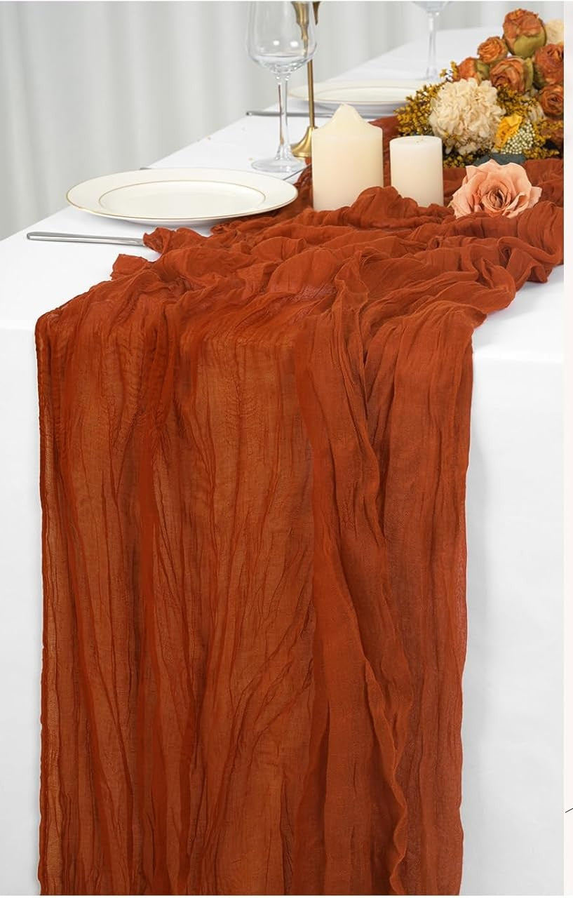 Boho běhoun z gázoviny na slavnostní stůl nebo slavobránu 90 x 300cm terakotové