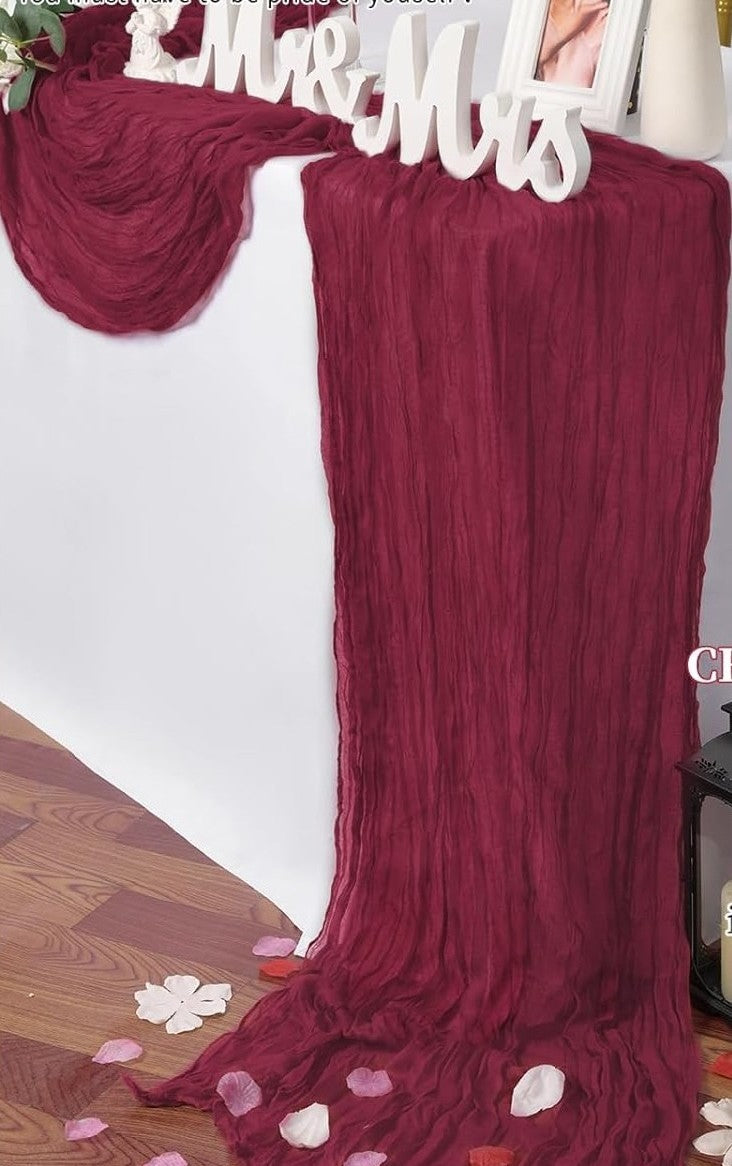 Boho běhoun z gázoviny na slavnostní stůl nebo slavobránu 90 x 300cm Bordó