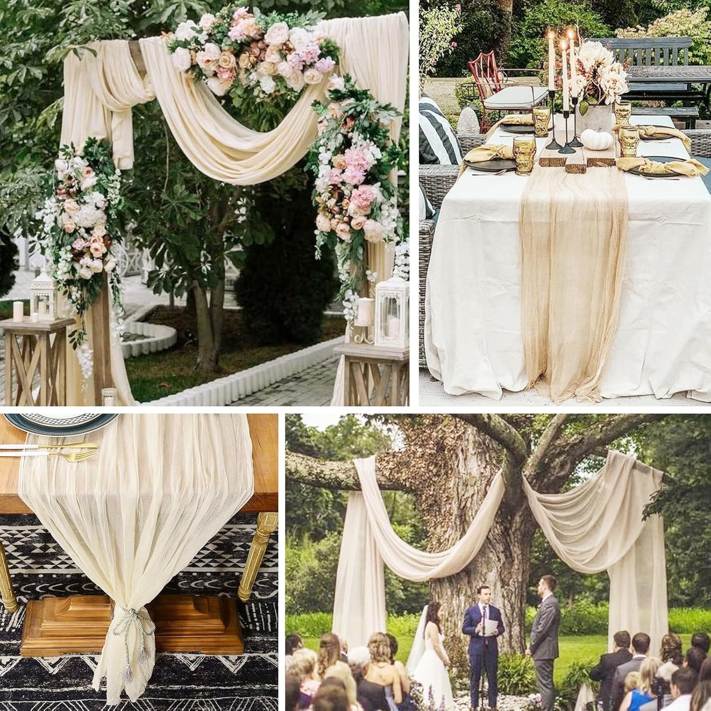 Boho běhoun z gázoviny na slavnostní stůl nebo slavobránu 90 x 300cm, béžový