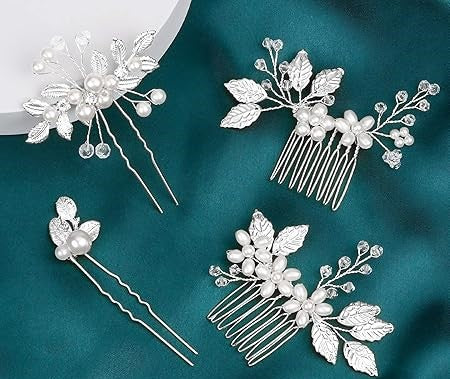 Kiiwah 4 kusy svatebních ozdob do vlasů, květiny