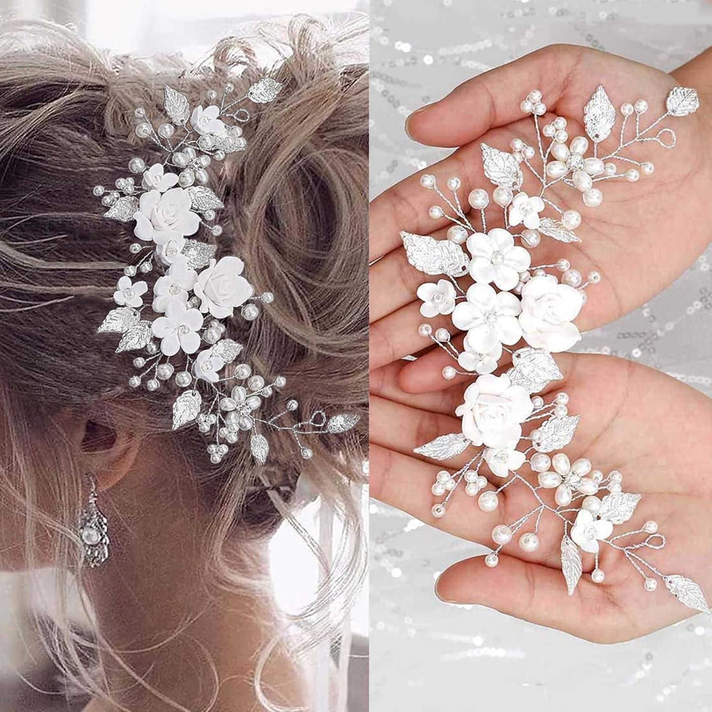 Svatební ozdoba do vlasů pro nevěstu s lístky a květy