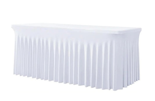 Bílý elastický potah SKIRTING na skládací stůl 180-183x76 cm