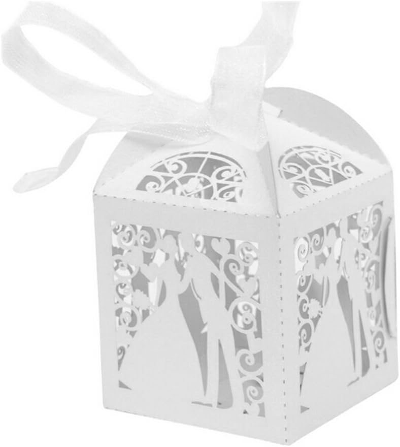 JinSu balení 50 bílých dárkových krabiček ženich a nevěsta