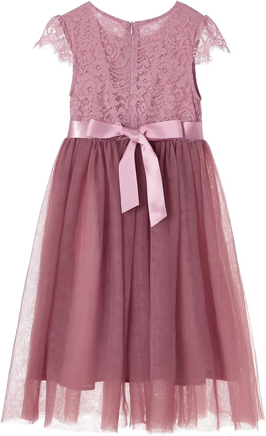 Dívčí tylové šaty s krajkou Dusty Rose 7 let
