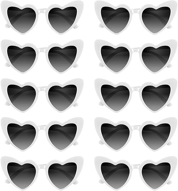 Svatební bílé sluneční brýle ve tvaru srdce 10 ks