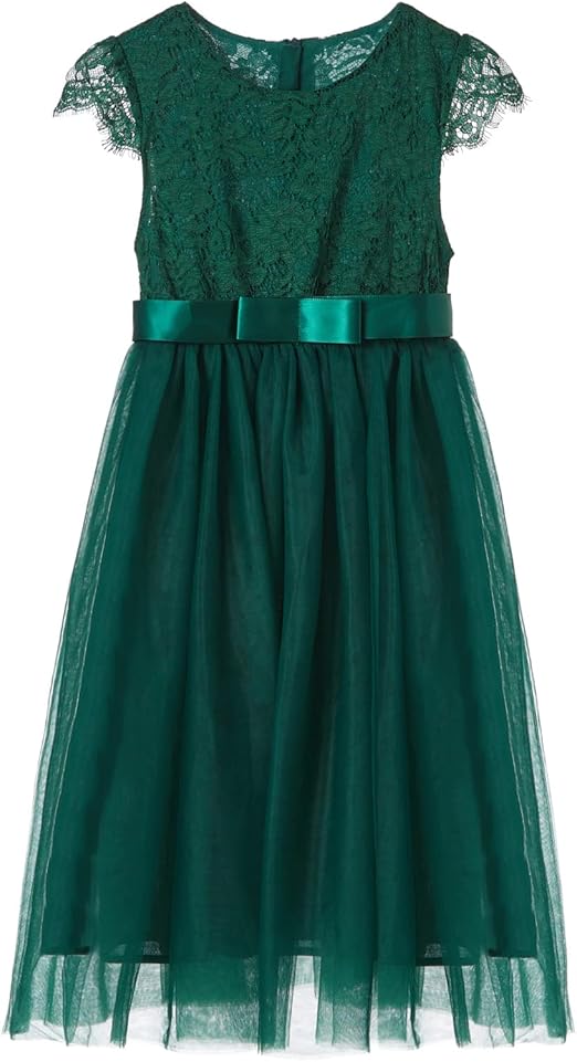 Dívčí tylové šaty s krajkou tm. zelené 7 let