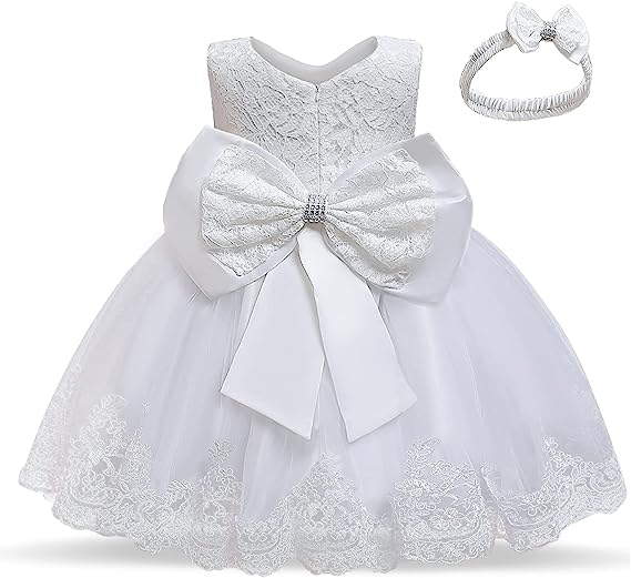 Baby bílé svatební šaty a čelenkou 12-18 měsíců