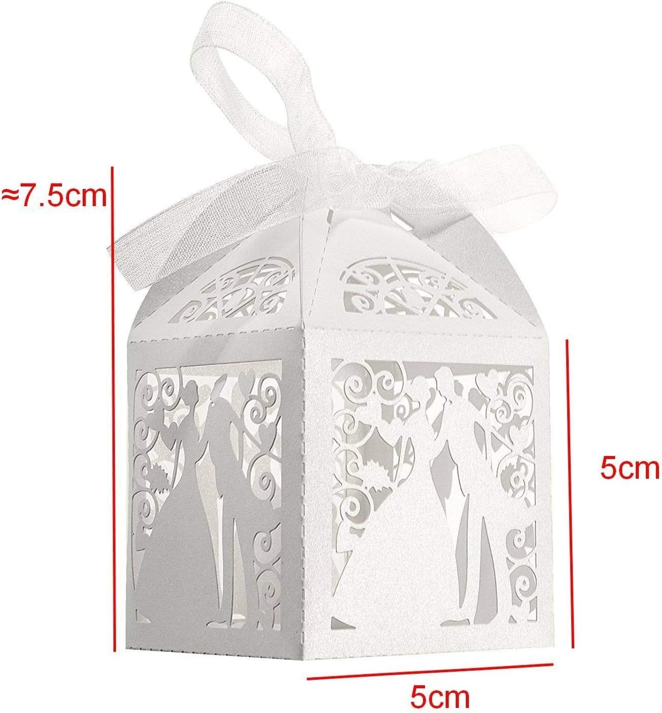 JinSu balení 50 bílých dárkových krabiček ženich a nevěsta