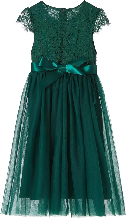 Dívčí tylové šaty s krajkou tm. zelené 7 let