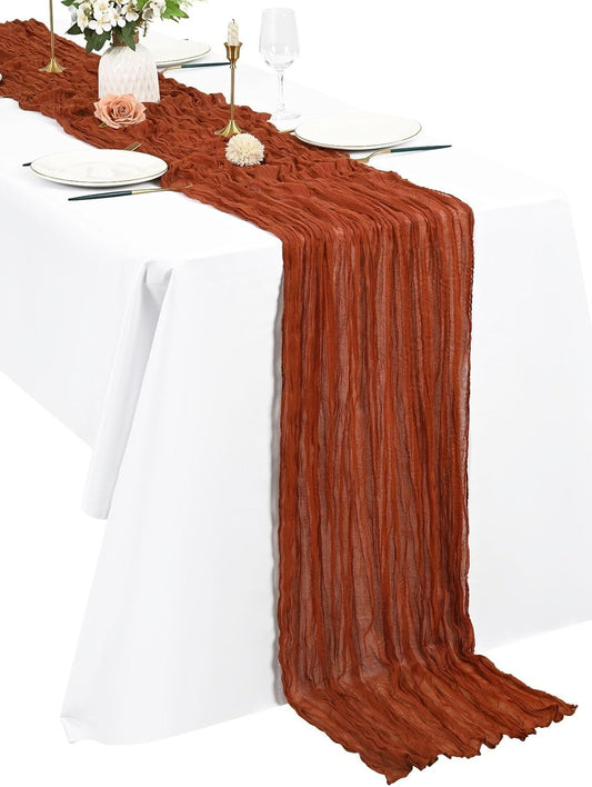 Boho běhoun z gázoviny na slavnostní stůl nebo slavobránu 90 x 300cm terakotové