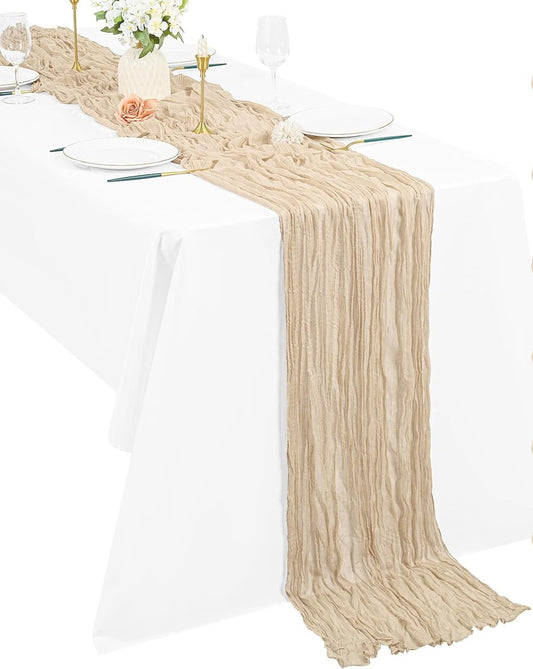 Boho běhoun z gázoviny na slavnostní stůl nebo slavobránu 90 x 300cm, béžový