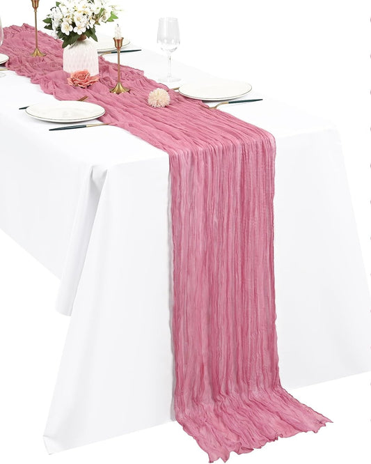 Boho běhoun z gázoviny na slavnostní stůl nebo slavobránu 90 x 300cm růžový