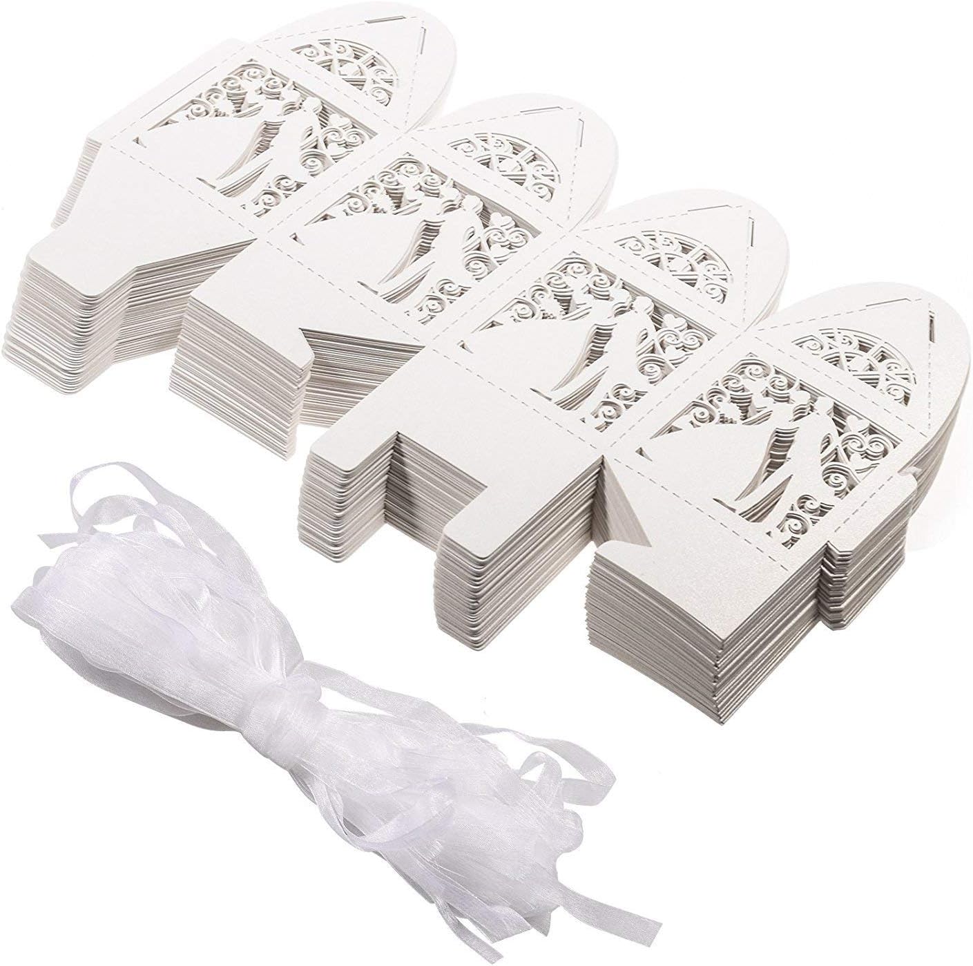 JinSu balení 50 bílých dárkových krabiček ženich a nevěsta