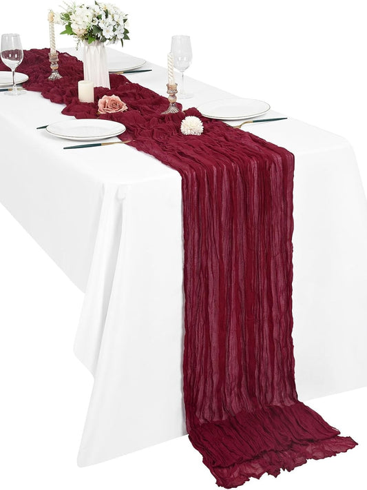Boho běhoun z gázoviny na slavnostní stůl nebo slavobránu 90 x 300cm Bordó