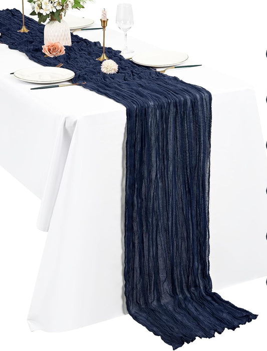 Boho běhoun z gázoviny na stůl nebo slavobránu 90 x 300cm Tm. modrý