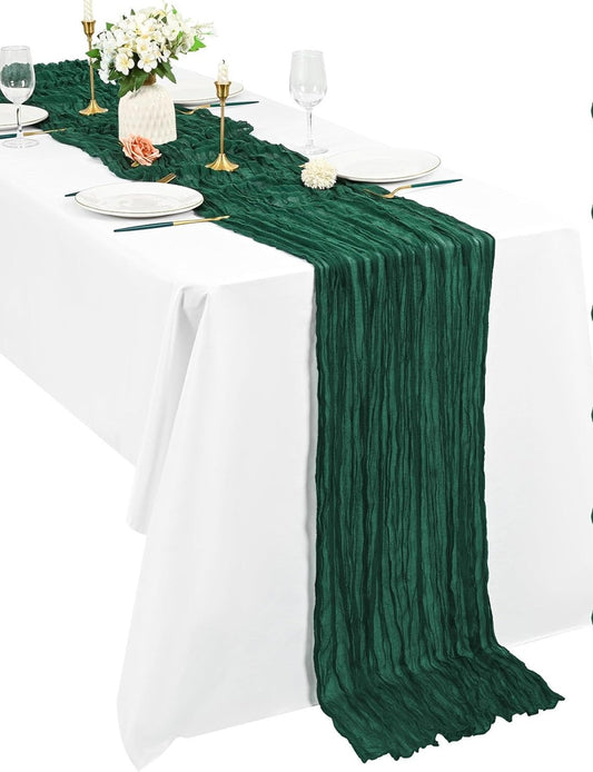 Boho běhoun z gázoviny na stůl nebo slavobránu 90 x 300cm Tm. zelený
