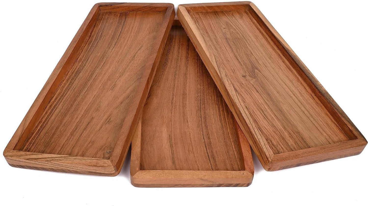 Sada 3 ks obdélníkové tácky z akátového dřeva Indus Lifespace 33,02 x 13,97 cm