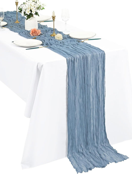 Boho běhoun z gázoviny na stůl nebo slavobránu 90 x 300cm Sv. modré barvy.