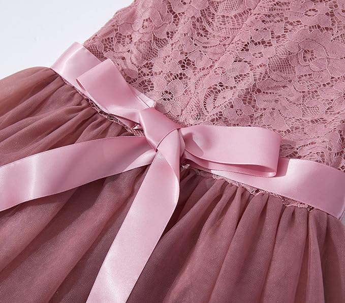 Dívčí tylové šaty s krajkou Dusty Rose 7 let