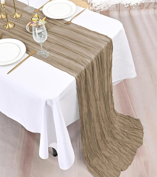 Boho běhoun z gázoviny na slavnostní stůl nebo slavobránu 90 x 300cm sv. hnědé barvy