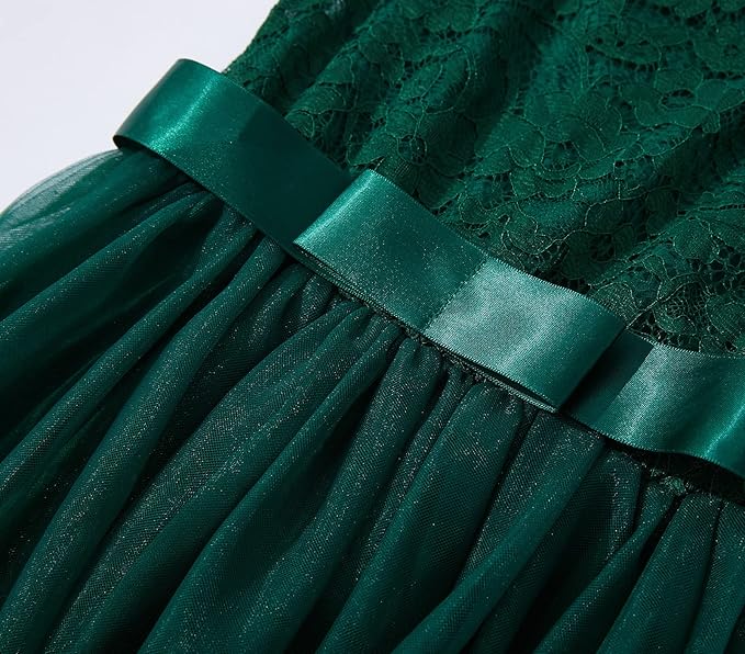 Dívčí tylové šaty s krajkou tm. zelené 7 let