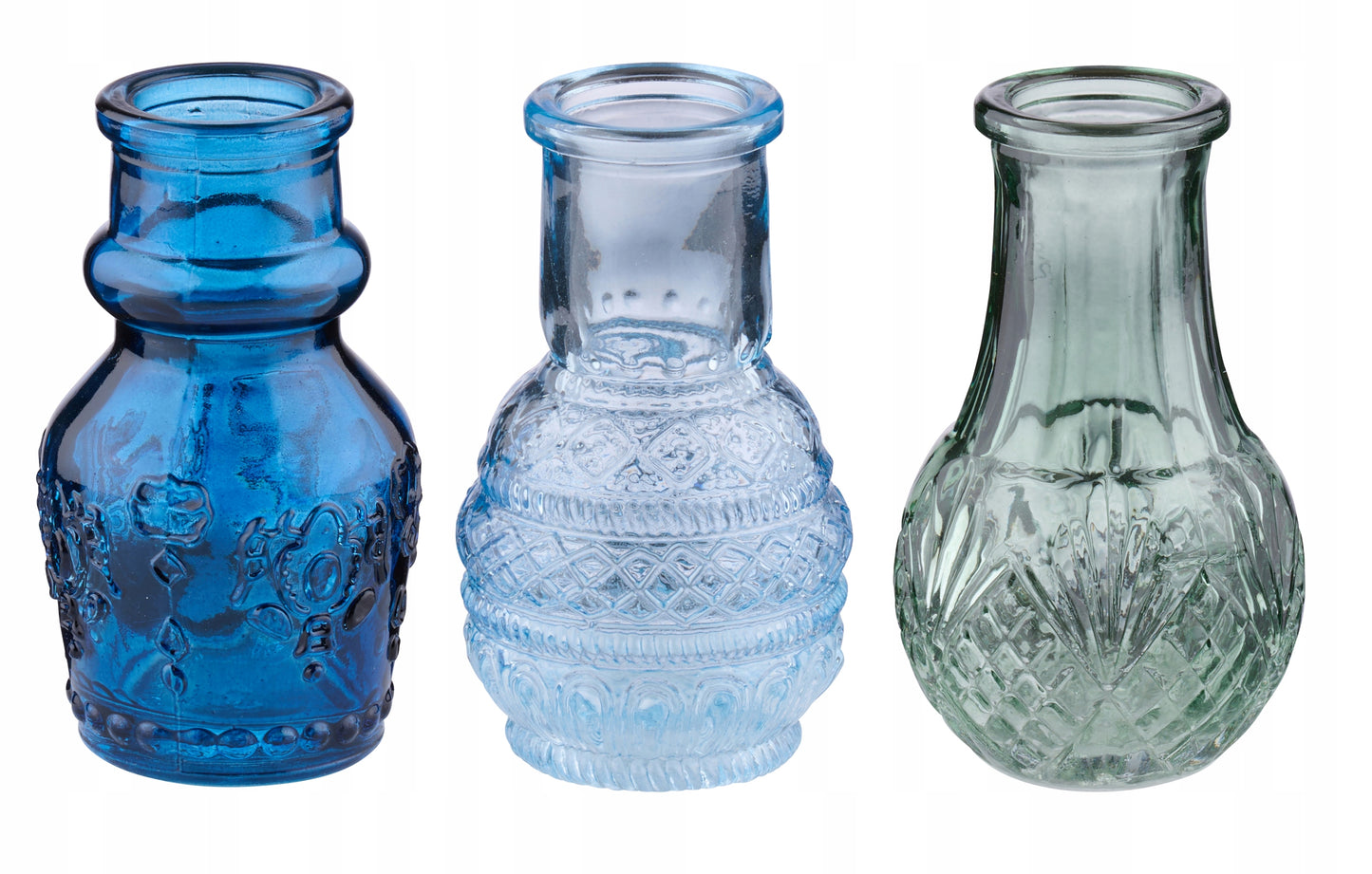 Skleněná malá váza  4x8 cm, sada 3 ks modrá