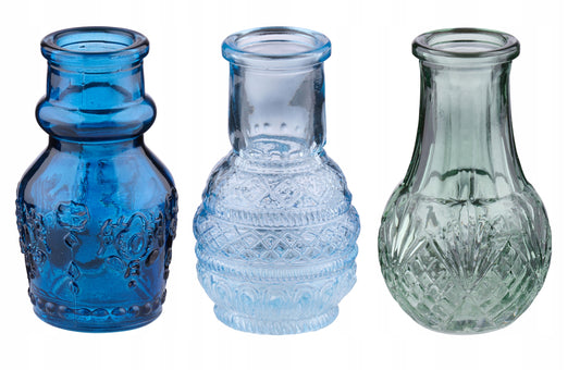 Skleněná malá váza  4x8 cm, sada 3 ks modrá