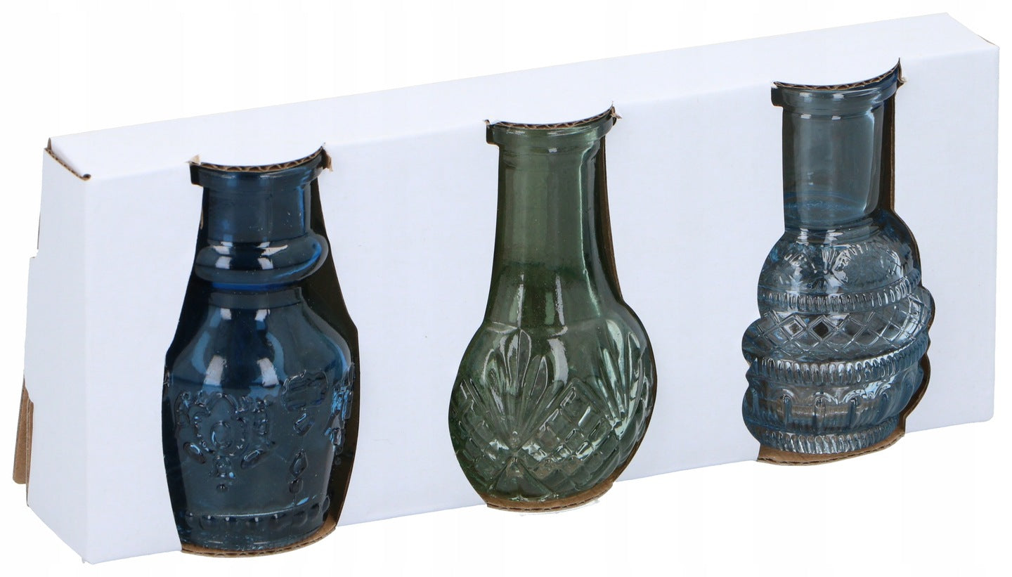 Skleněná malá váza  4x8 cm, sada 3 ks modrá